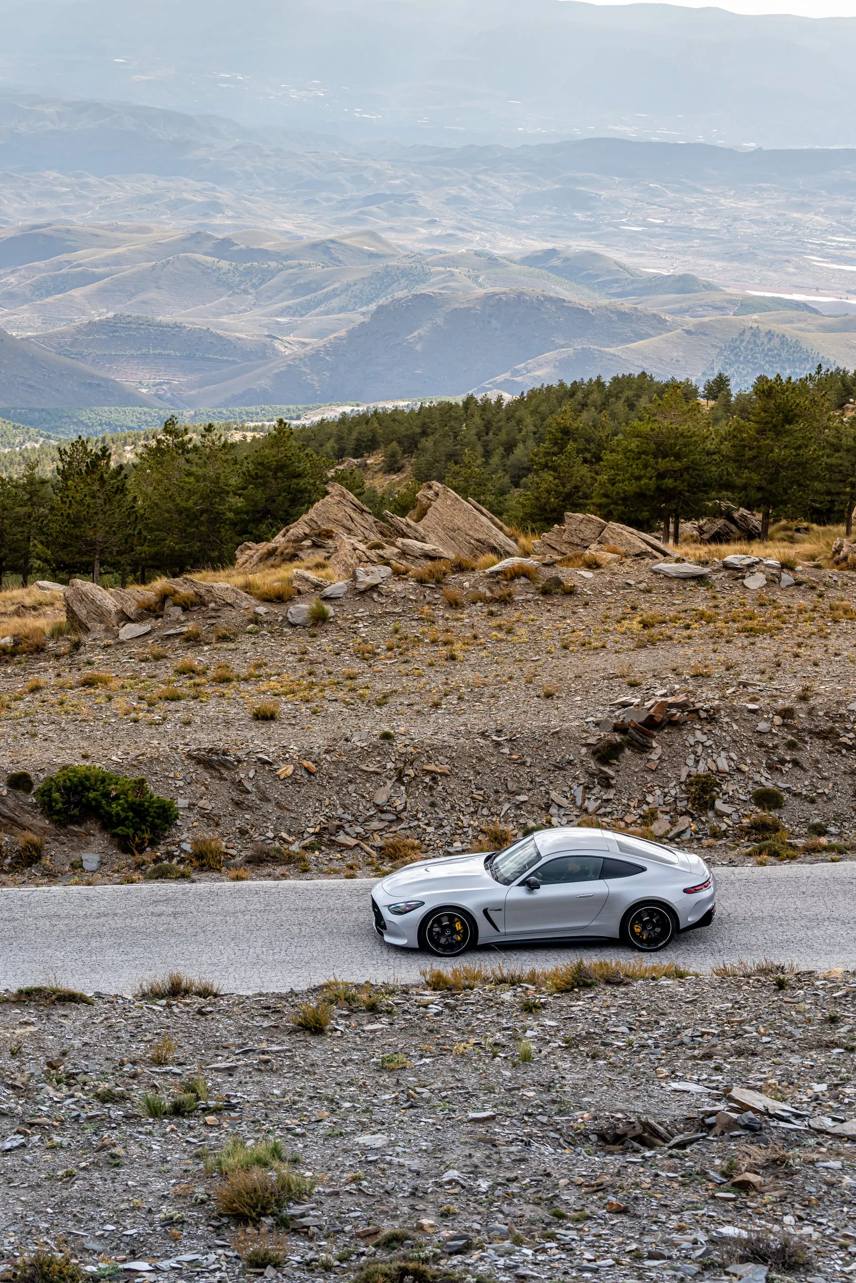 AMG GT in Seitenansicht in der Berglandschaft